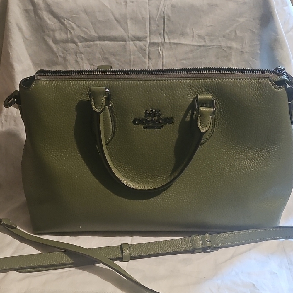 Coach Green Satchel with Leather Accents(Excellent, Very Slight Signs Of Wear)